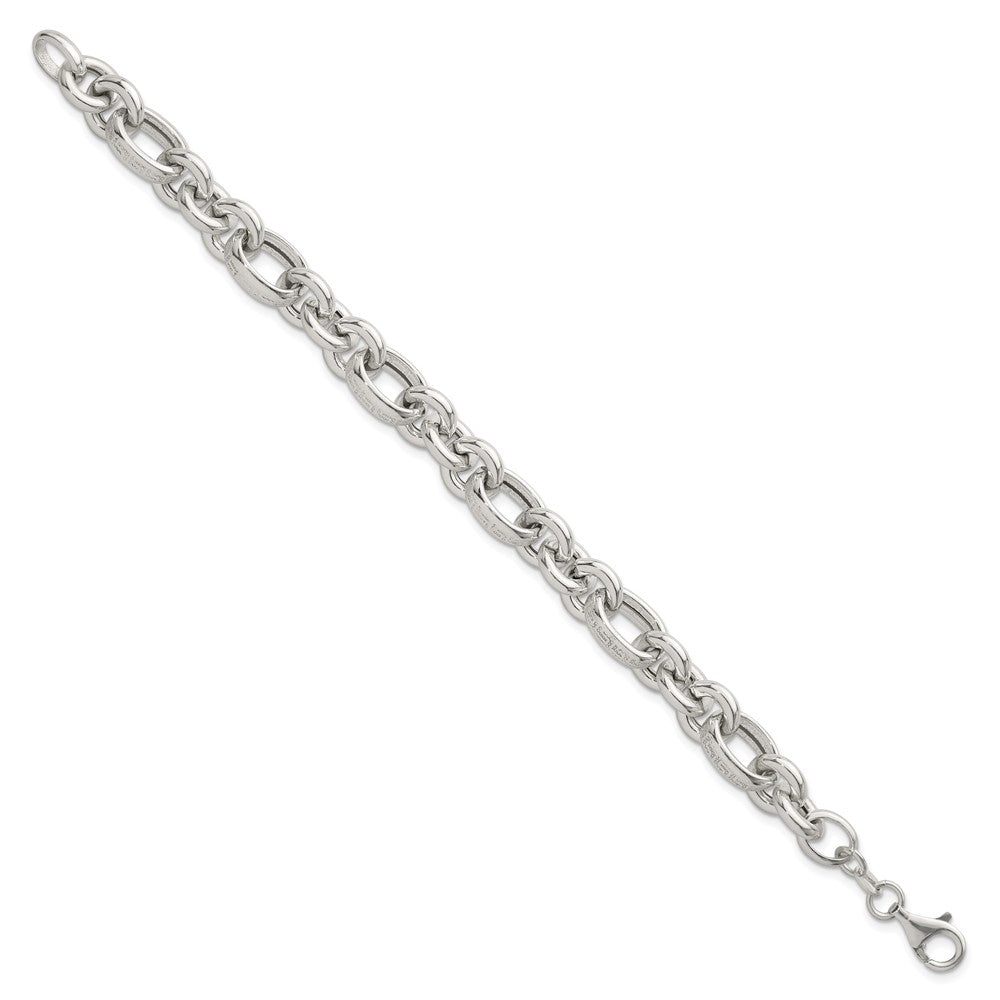 Sterling Silver Polished Greek Key 7.5in Fancy Link Bracelet