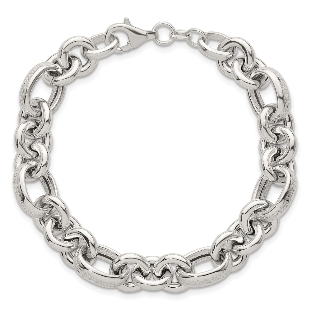 Sterling Silver Polished Greek Key 7.5in Fancy Link Bracelet
