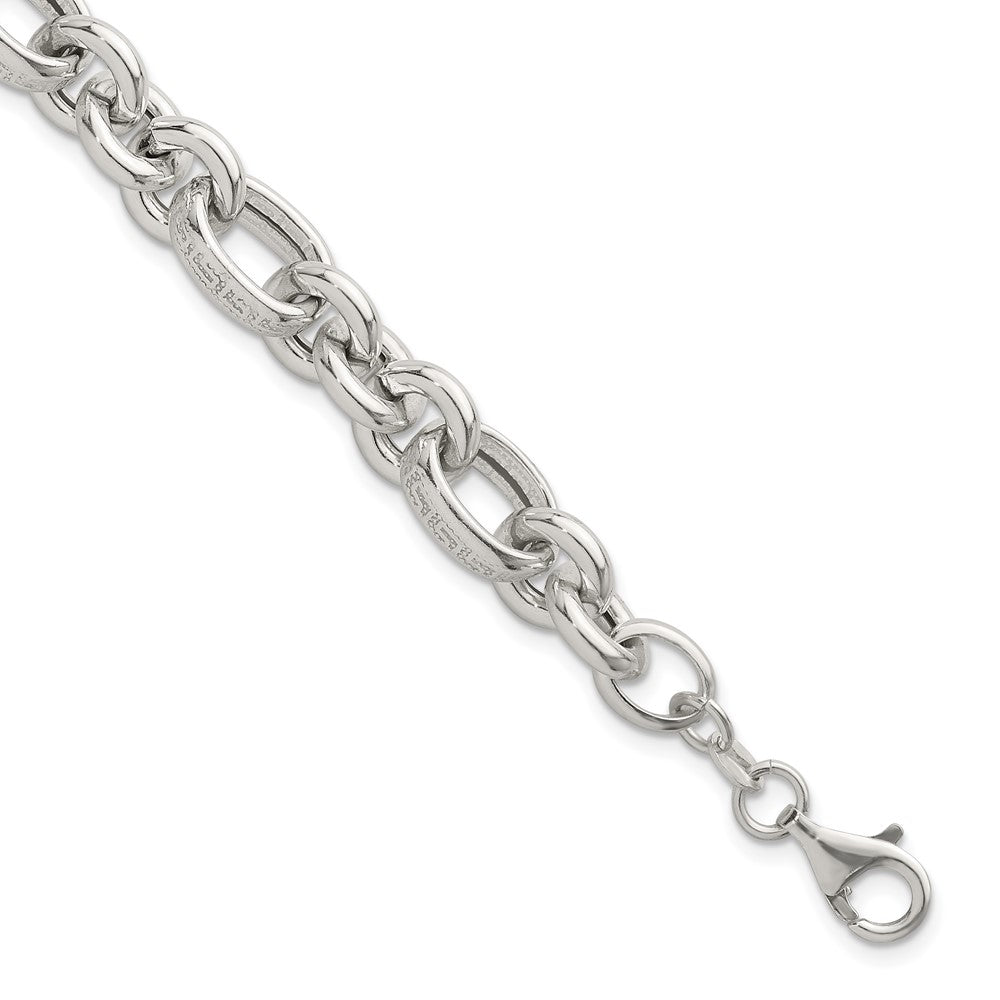 Sterling Silver Polished Greek Key 7.5in Fancy Link Bracelet