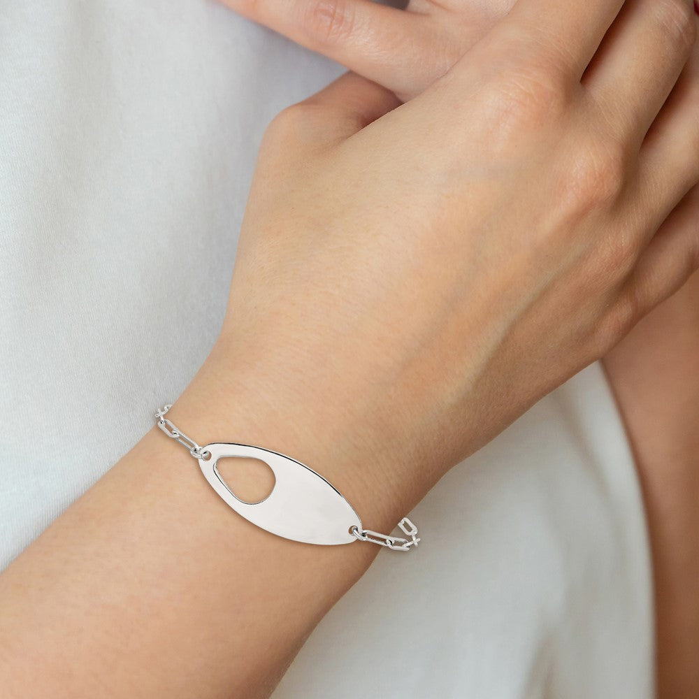 Sterling Silver 7in w/.5in ext. Fancy Paperclip Link Bracelet