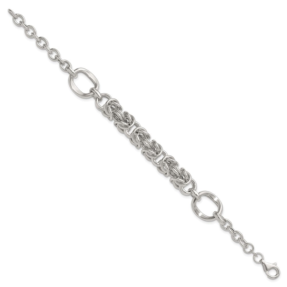 Sterling Silver Polished Byzantine Fancy 7.75in Bracelet