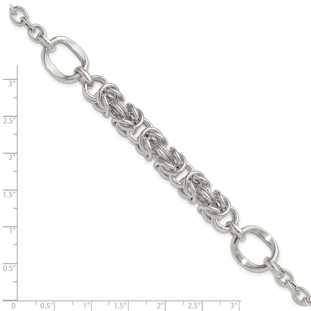 Sterling Silver Polished Byzantine Fancy 7.75in Bracelet