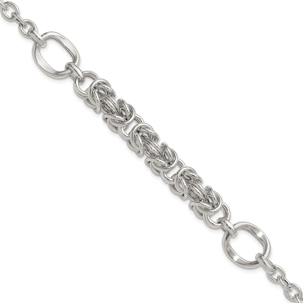 Sterling Silver Polished Byzantine Fancy 7.75in Bracelet
