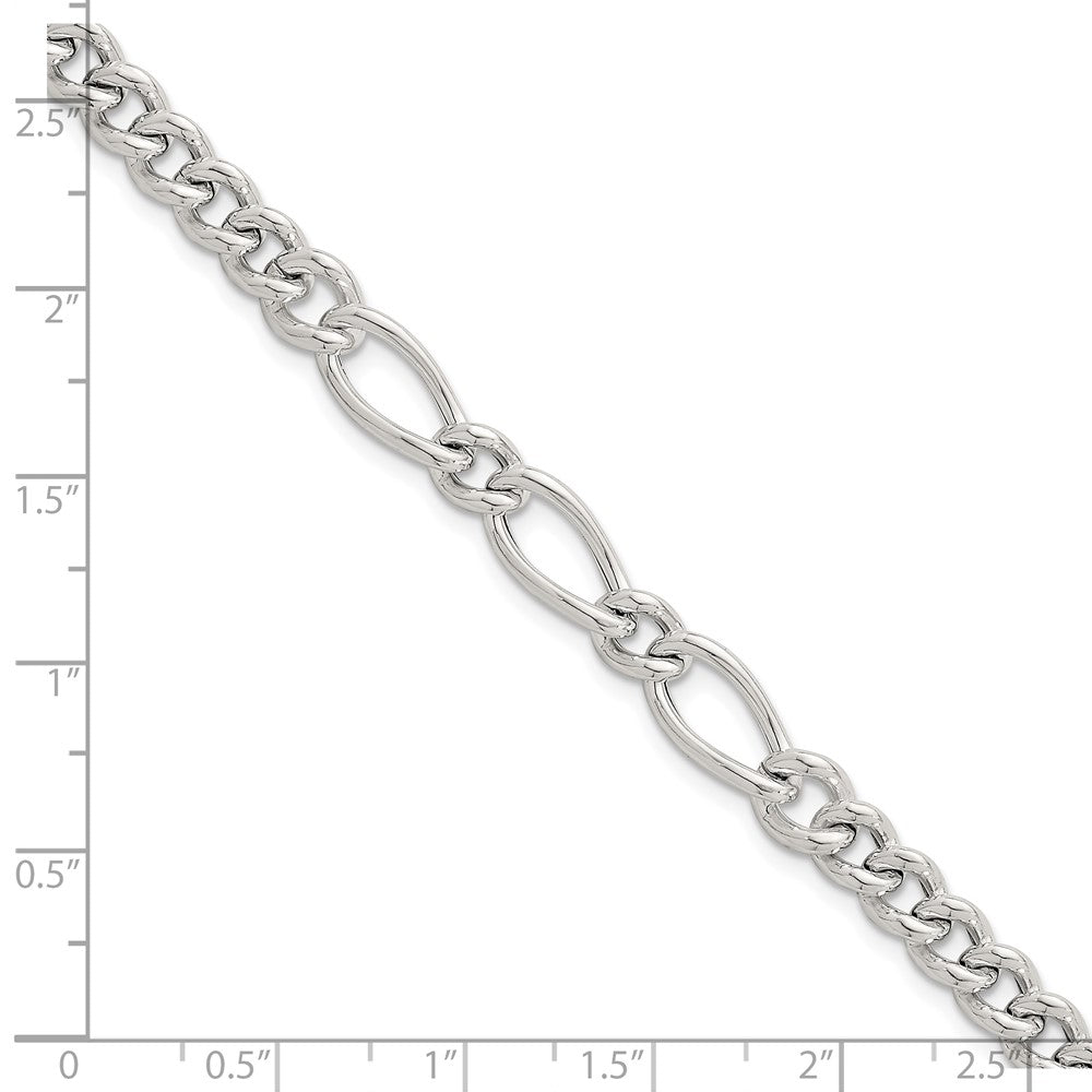 Sterling Silver Polished Mixed Curb Link 6.75in w/ 1in Ext Bracelet