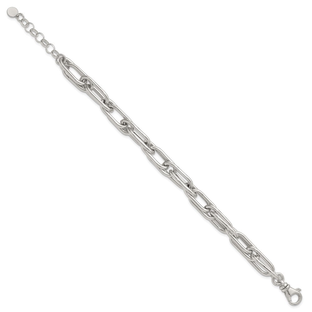 Sterling Silver Polished Double Link w/1in Ext Bracelet