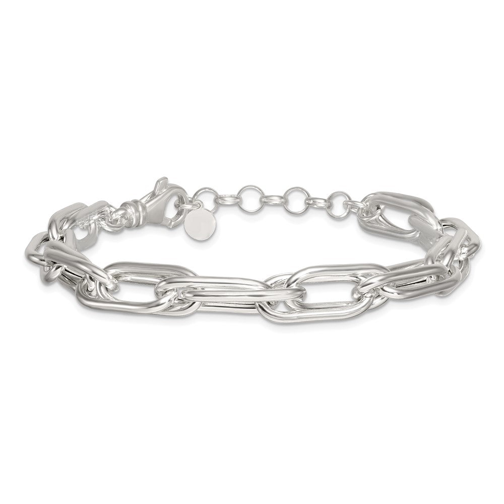 Sterling Silver Polished Double Link w/1in Ext Bracelet