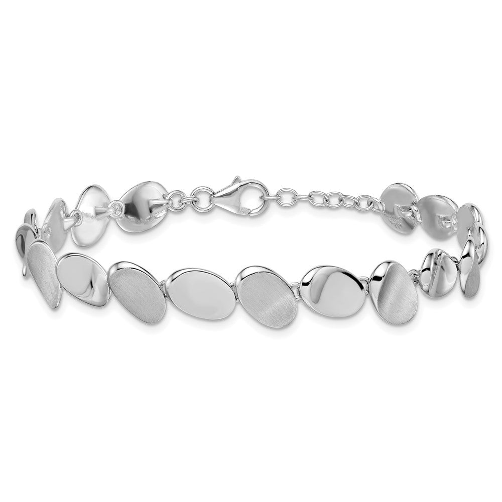SS RH-pltd Brushed/Polished Ovals 7.5in w/.5in ext. Bracelet