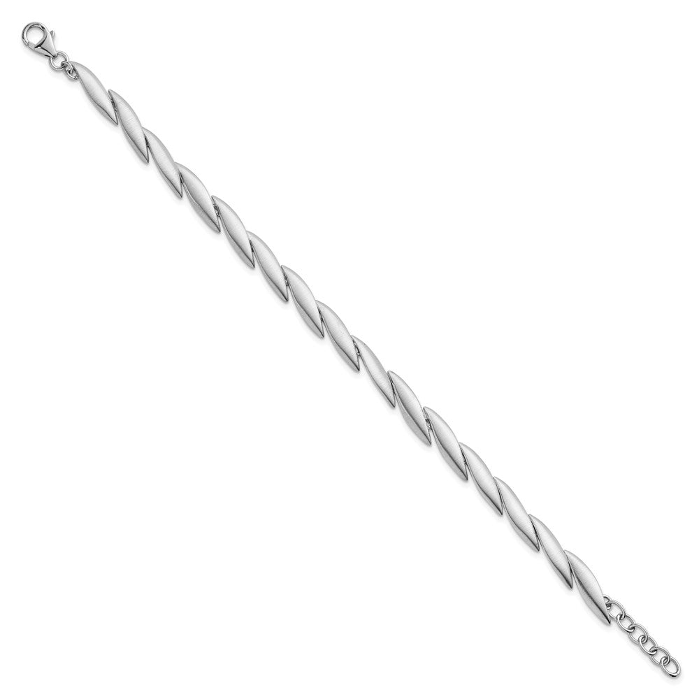 Sterling Silver Rh-plated Brushed Fancy 7in w/.5in ext. Bracelet