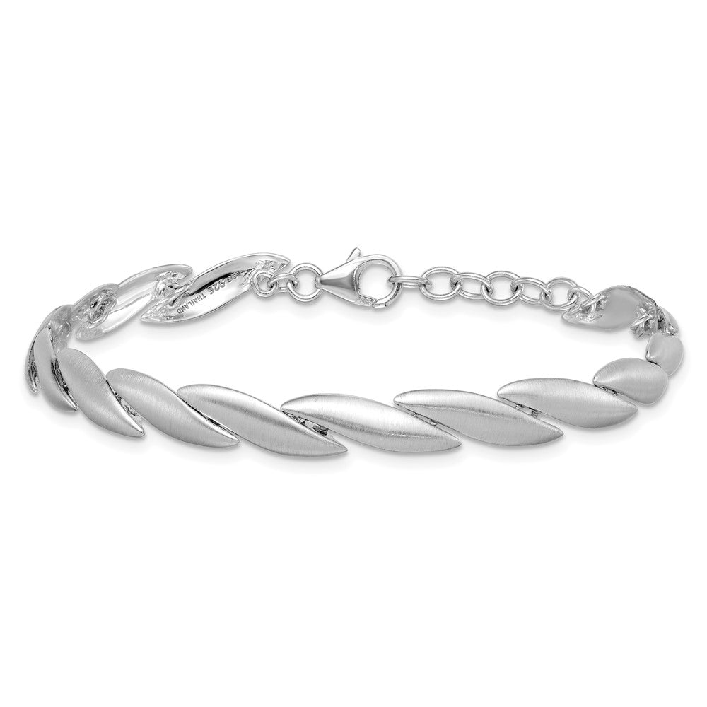 Sterling Silver Rh-plated Brushed Fancy 7in w/.5in ext. Bracelet
