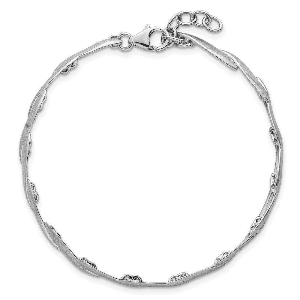 Sterling Silver Rh-plated Brushed Fancy 7in w/.5in ext. Bracelet
