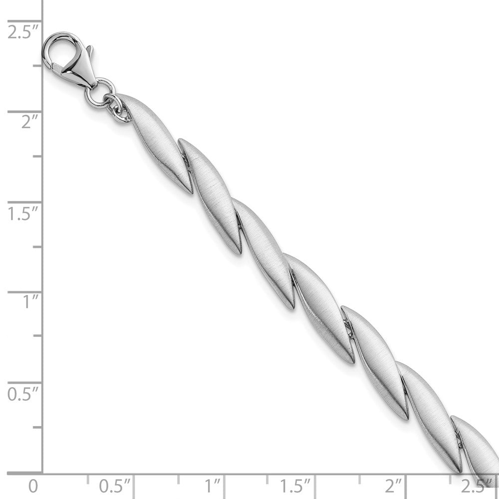 Sterling Silver Rh-plated Brushed Fancy 7in w/.5in ext. Bracelet
