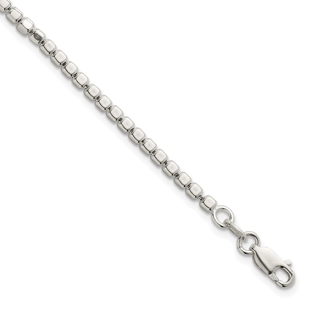 Sterling Silver Polished and Square Beaded 7in w/1in Ext. Bracelet