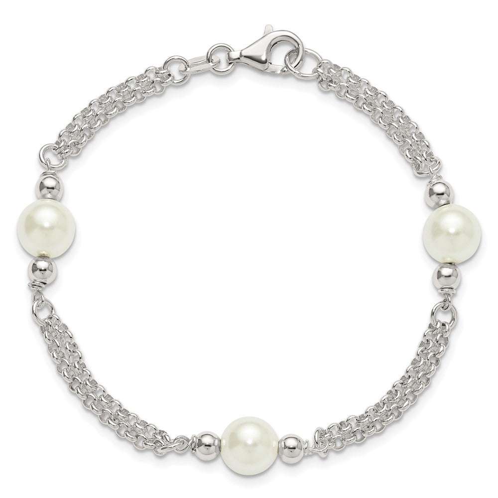 Sterling Silver Polished 2-Strand Glass Pearl Bracelet