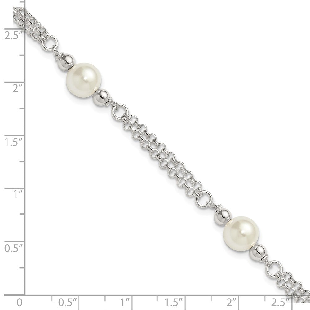 Sterling Silver Polished 2-Strand Glass Pearl Bracelet