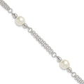 Sterling Silver Polished 2-Strand Glass Pearl Bracelet