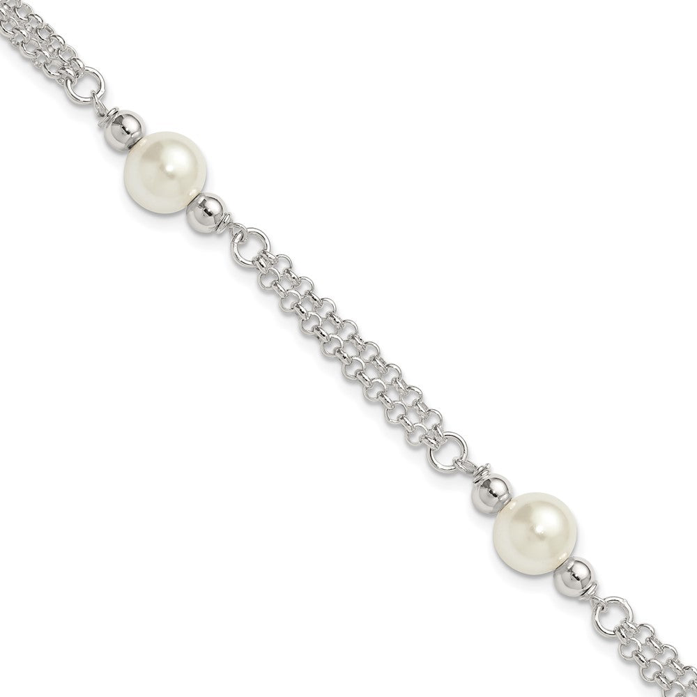 Sterling Silver Polished 2-Strand Glass Pearl Bracelet