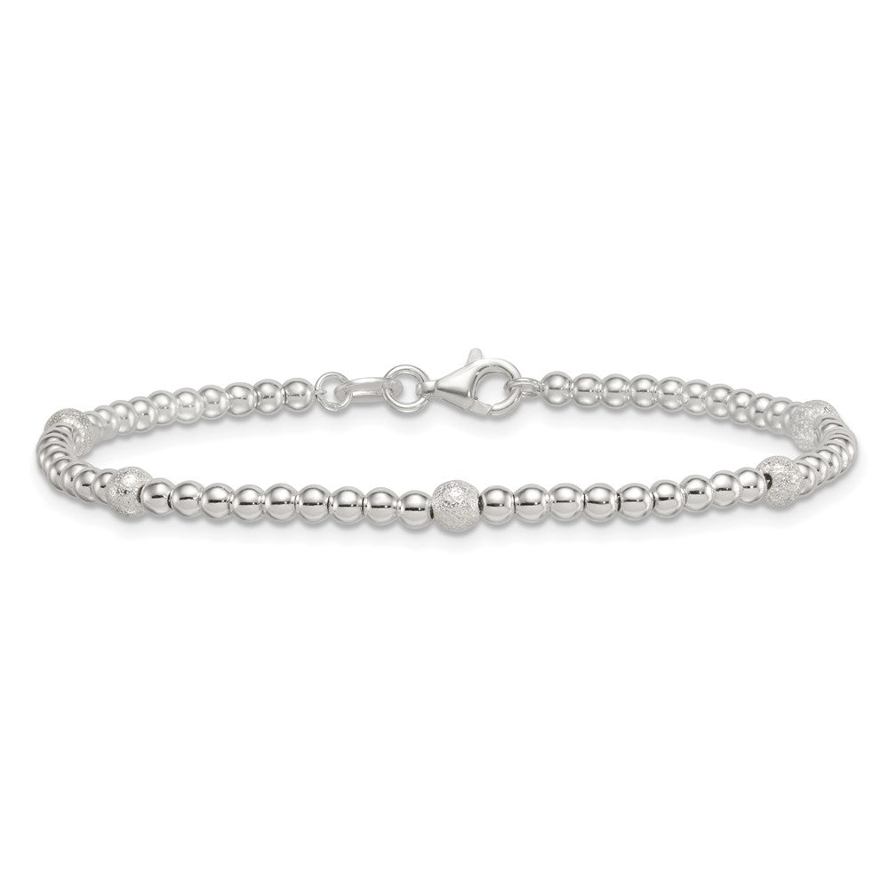 Sterling Silver Polished and Textured Beaded Bracelet