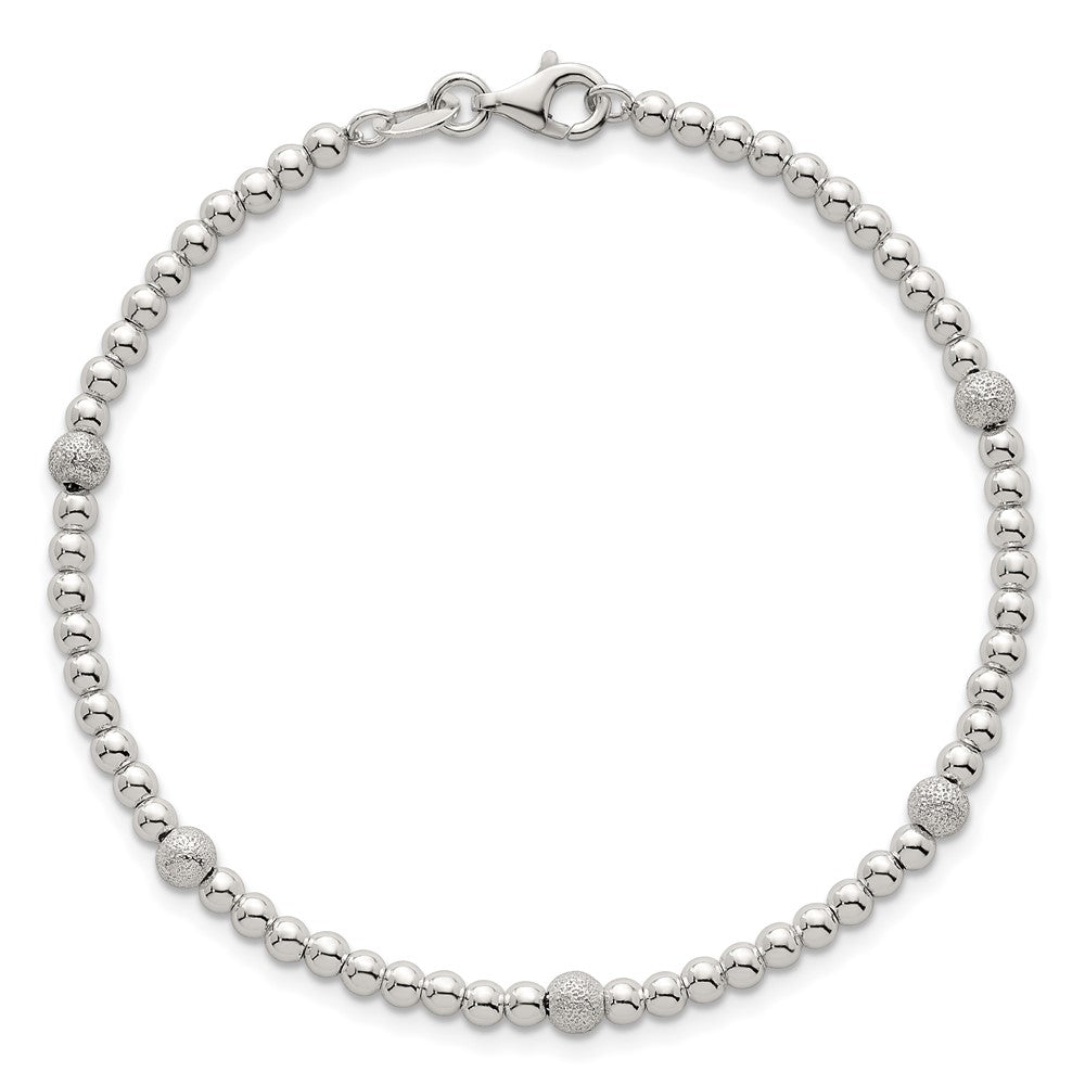 Sterling Silver Polished and Textured Beaded Bracelet