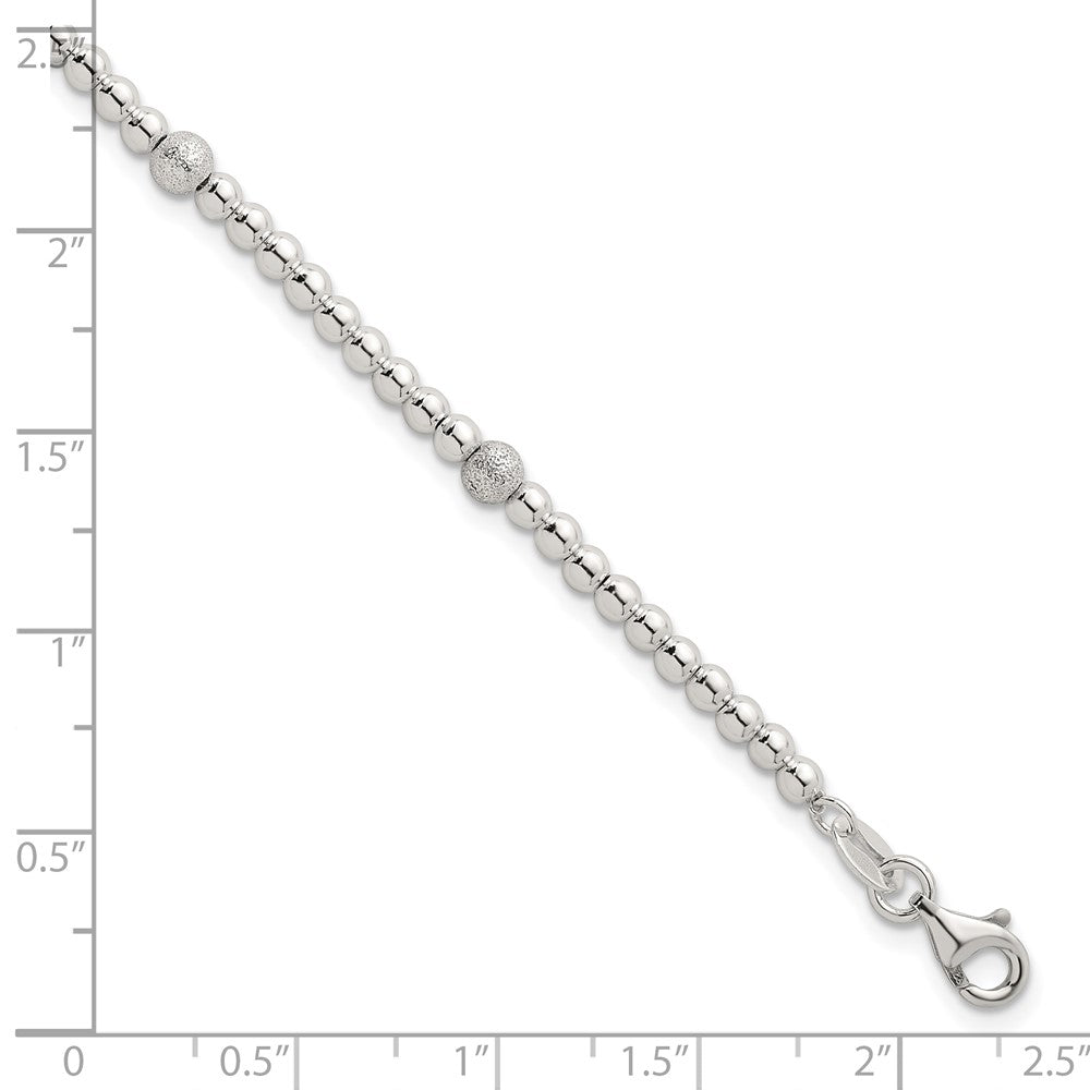 Sterling Silver Polished and Textured Beaded Bracelet