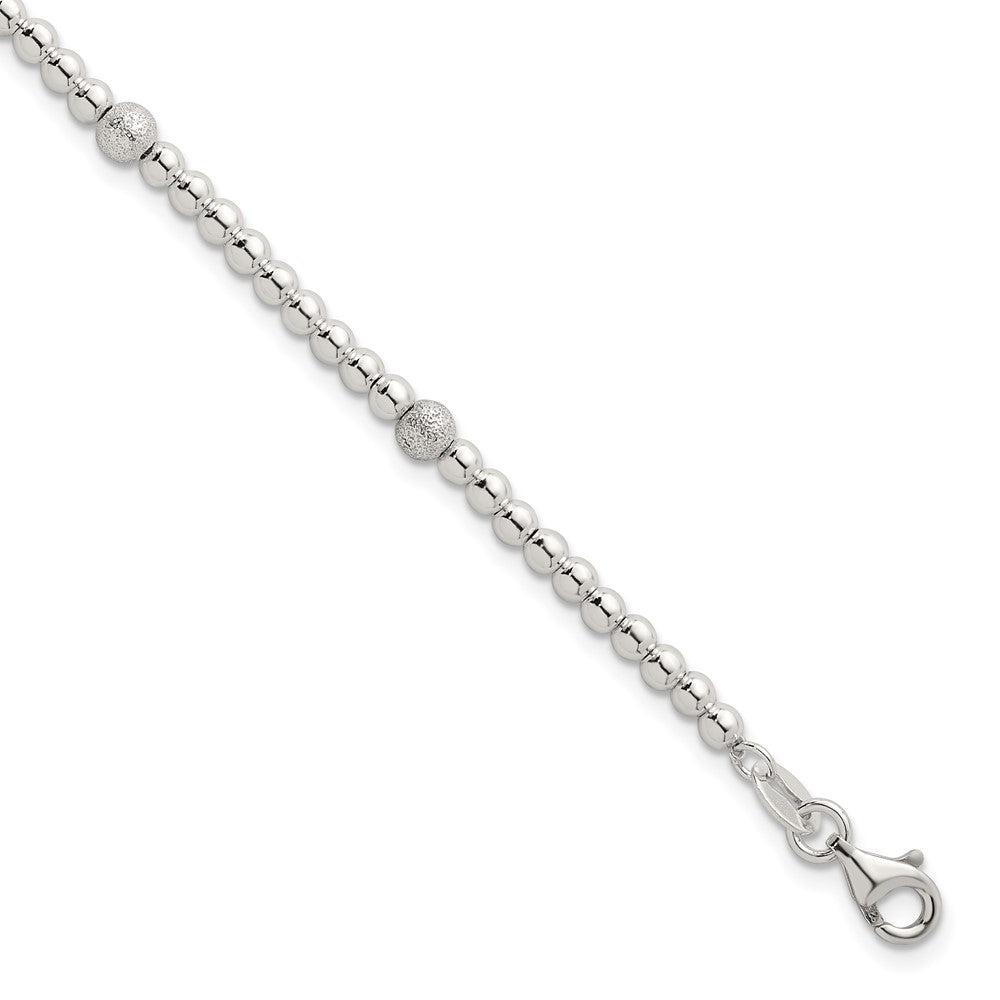 Sterling Silver Polished and Textured Beaded Bracelet
