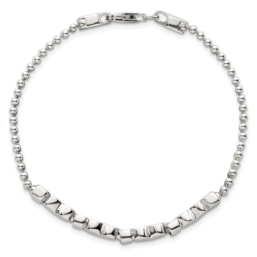 Sterling Silver Polished and Beaded Hearts 7.25 Inch Bracelet