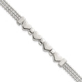 Sterling Silver Polished and Beaded Hearts 7.25 Inch Bracelet