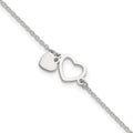 Sterling Silver Polished Double Heart w/1in Ext Bracelet