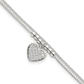 Sterling Silver Polished and Beaded CZ Heart 2-Strand Bracelet