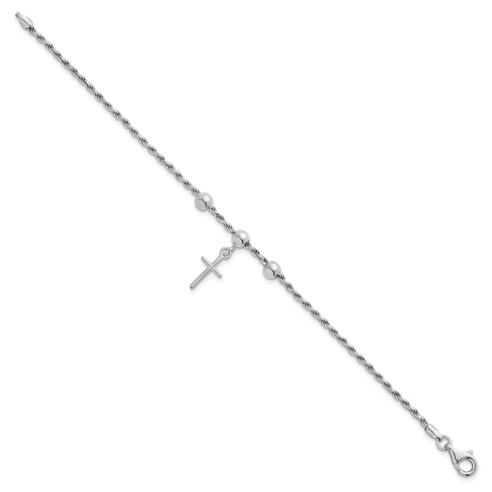 Sterling Silver Rhodium-plated Bead with Cross Bracelet