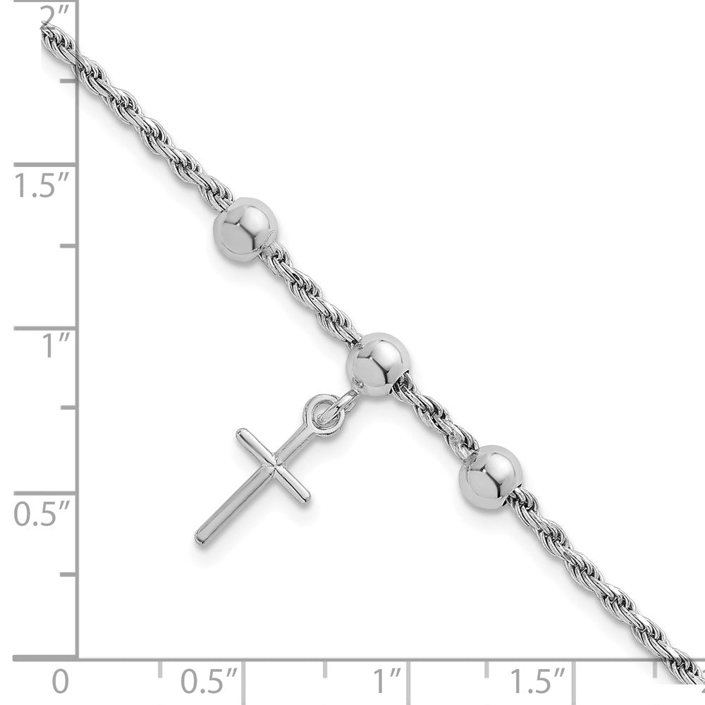 Sterling Silver Rhodium-plated Bead with Cross Bracelet