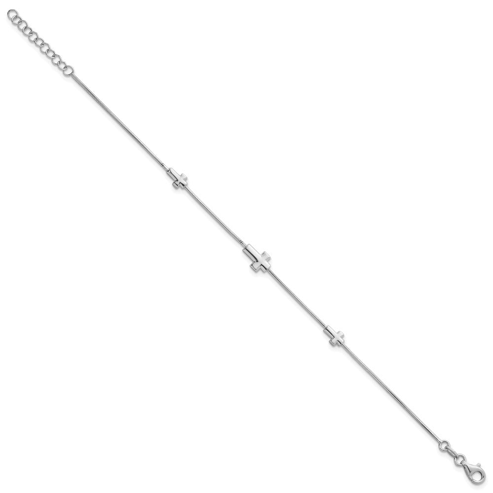 Sterling Silver Rhodium-plated Crosses 7in w/1in ext. Bracelet