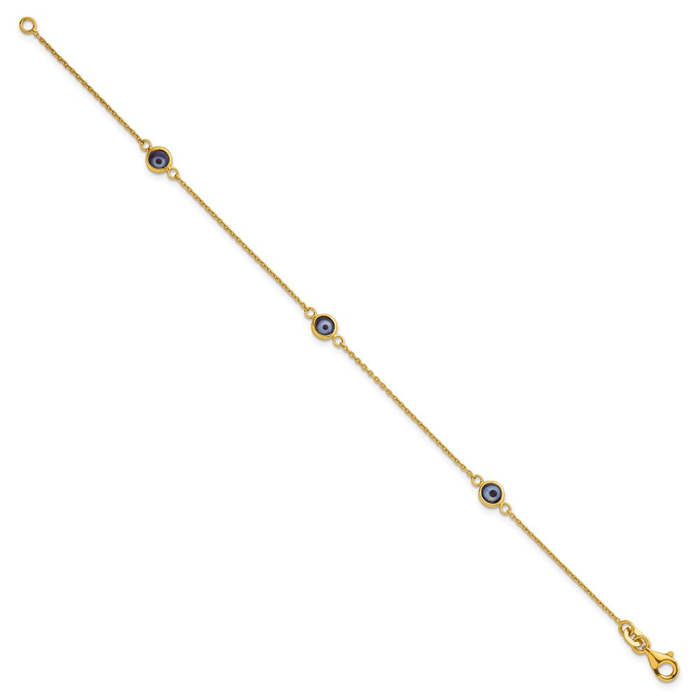 Sterling Silver Gold-tone Polished and Glass Evil Eye 7.25in Bracelet