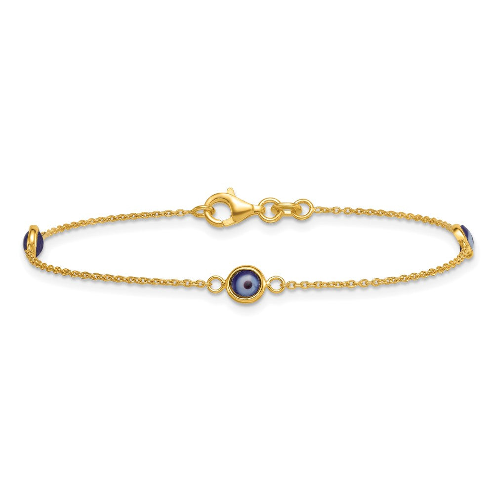 Sterling Silver Gold-tone Polished and Glass Evil Eye 7.25in Bracelet