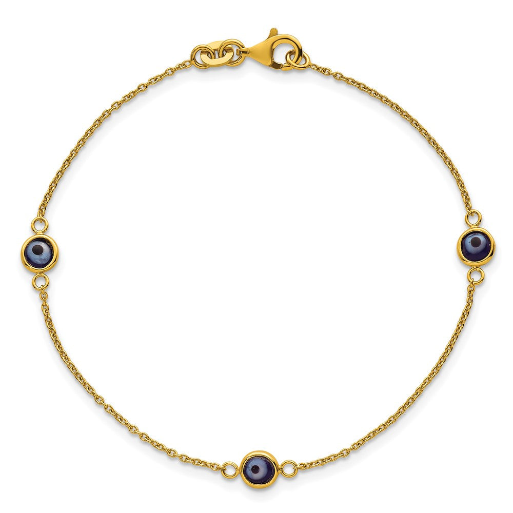 Sterling Silver Gold-tone Polished and Glass Evil Eye 7.25in Bracelet