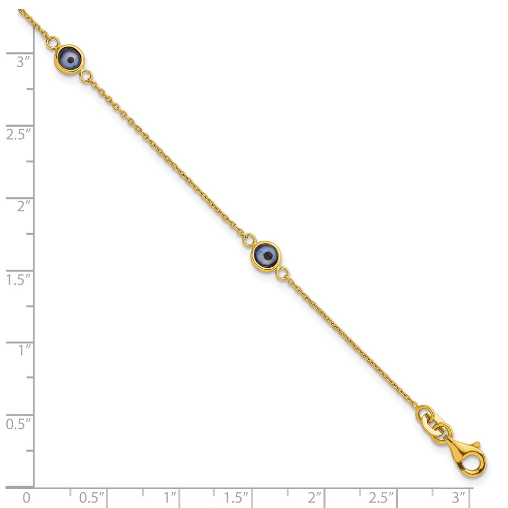 Sterling Silver Gold-tone Polished and Glass Evil Eye 7.25in Bracelet