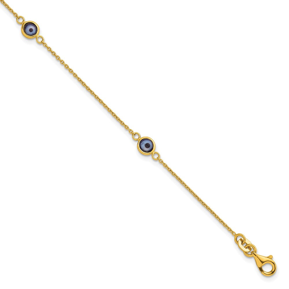Sterling Silver Gold-tone Polished and Glass Evil Eye 7.25in Bracelet