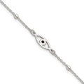 Sterling Silver Polished Black Enamel Evil Eye w/1in Ext Bracelet