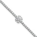 Sterling Silver Rhodium-plated Polished CZ Flower Tennis Bracelet