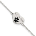 Sterling Silver Polished Enameled Pawprint Heart BEST FRIEND Bracelet