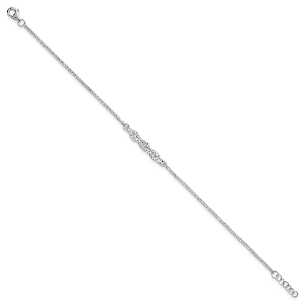 Sterling Silver Polished CZ Cable Link 6.75 Inch with .5 Inch Ext Bracelet