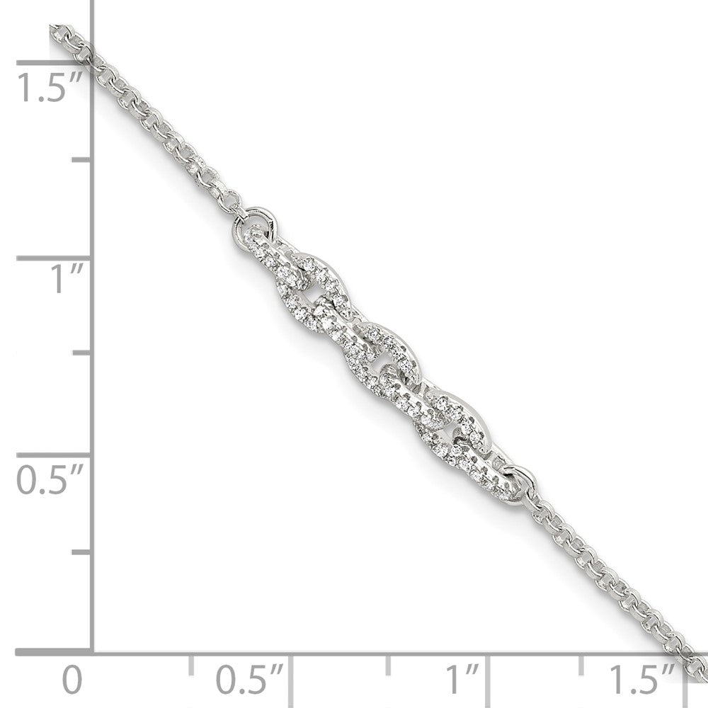 Sterling Silver Polished CZ Cable Link 6.75 Inch with .5 Inch Ext Bracelet