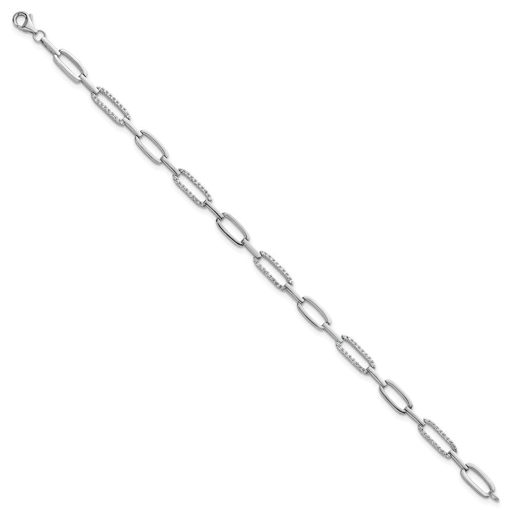 Sterling Silver Rhodium-plated Polished CZ Link 7 Inch Bracelet