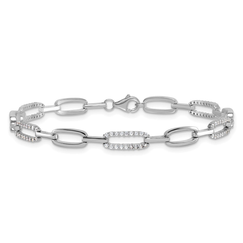 Sterling Silver Rhodium-plated Polished CZ Link 7 Inch Bracelet