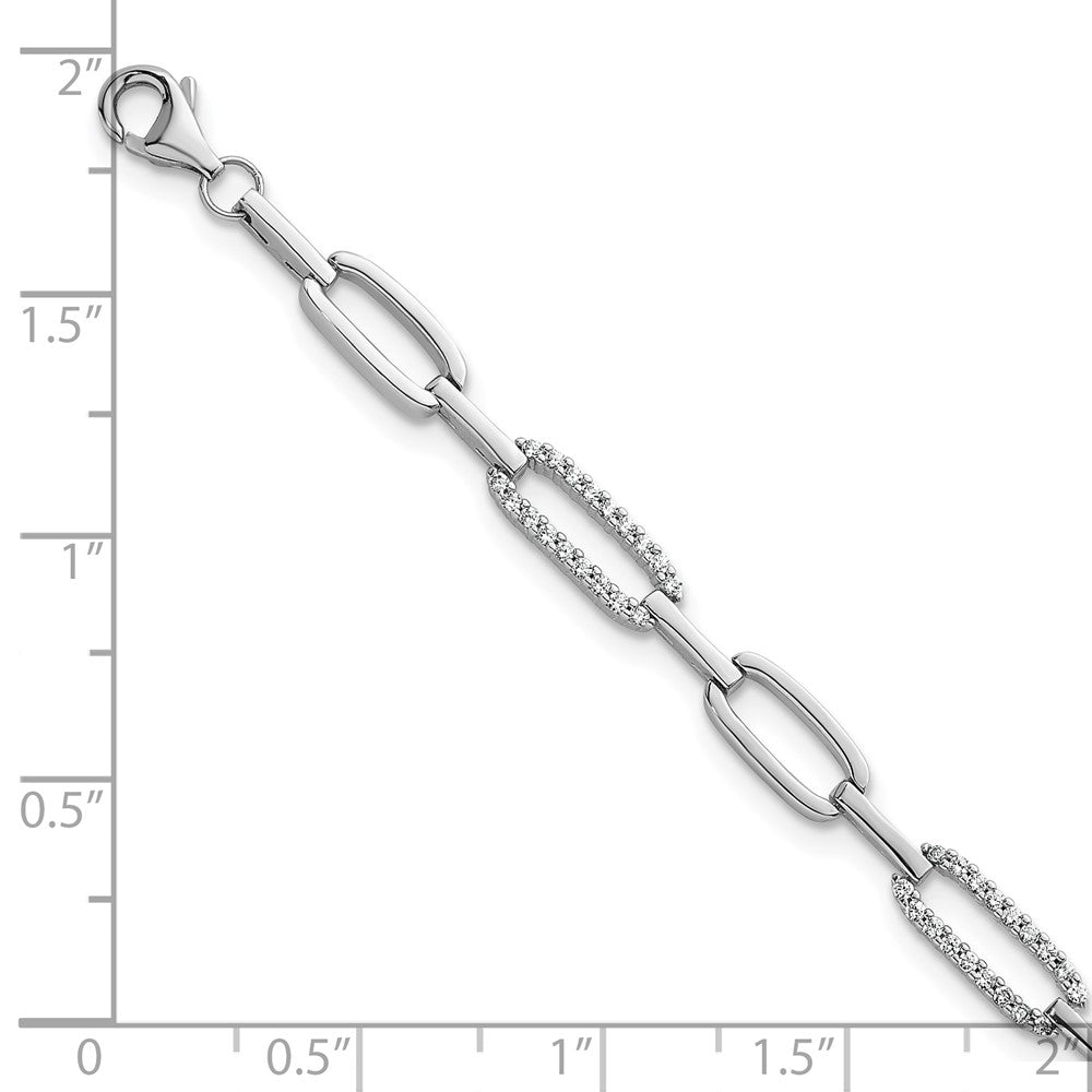 Sterling Silver Rhodium-plated Polished CZ Link 7 Inch Bracelet