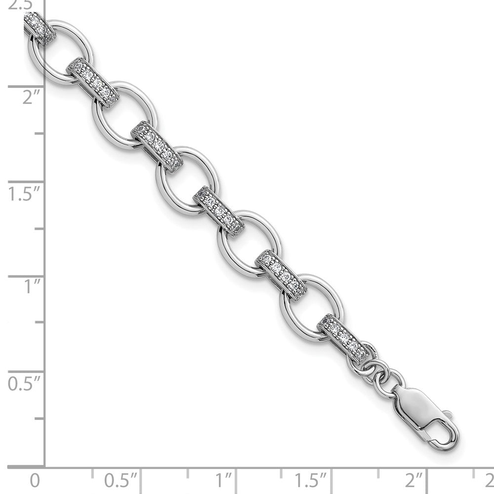 Sterling Silver Rh-plated CZ 7in w/.75in ext. Fancy Link Bracelet