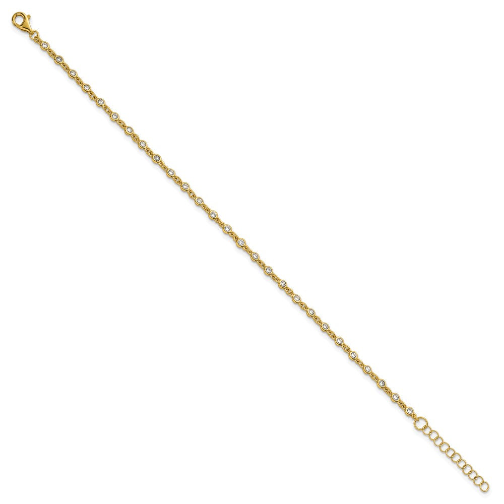 Sterling Silver Gold-tone Polished CZ Station 6.5in w/ 1in Ext Bracelet