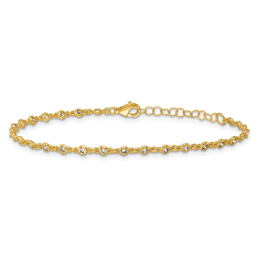 Sterling Silver Gold-tone Polished CZ Station 6.5in w/ 1in Ext Bracelet
