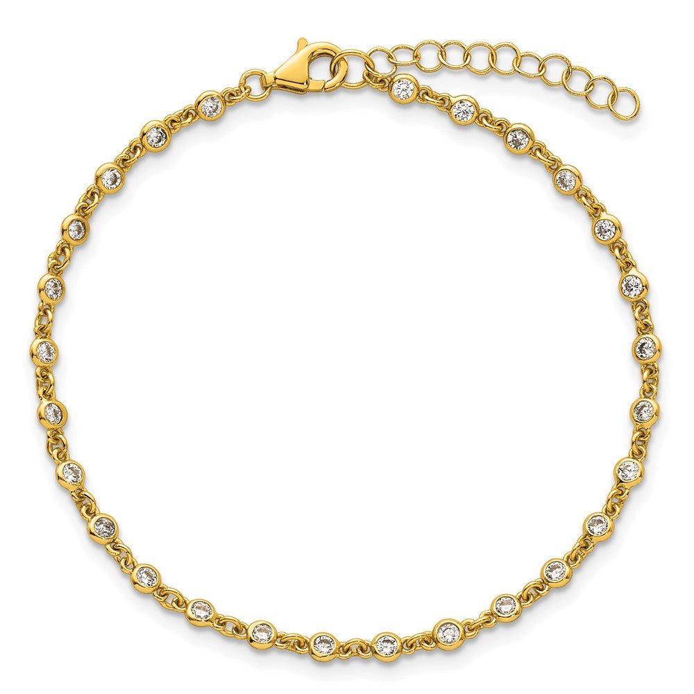 Sterling Silver Gold-tone Polished CZ Station 6.5in w/ 1in Ext Bracelet