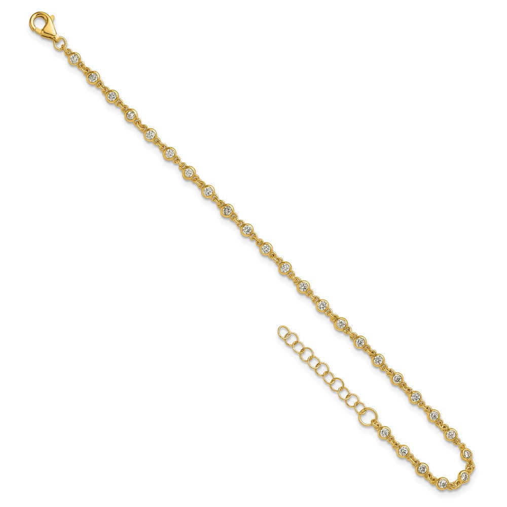 Sterling Silver Gold-tone Polished CZ Station 6.5in w/ 1in Ext Bracelet