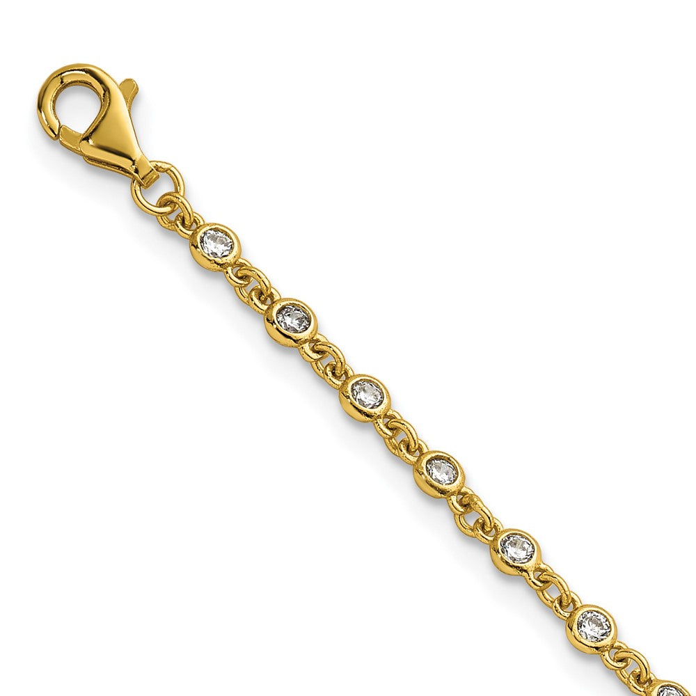 Sterling Silver Gold-tone Polished CZ Station 6.5in w/ 1in Ext Bracelet